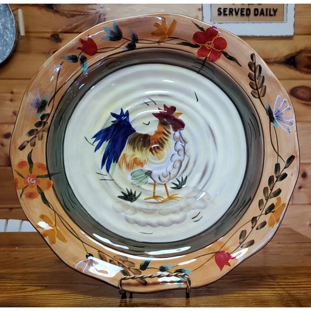 Hand Painted Large Dinner Plate Rooster Platter Farm House